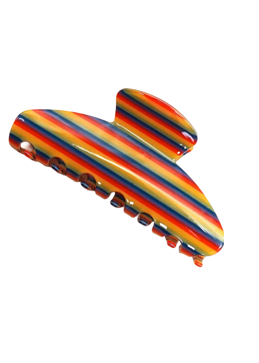 Jumbo Stripe Plaid Oval Hair Claw Clips
