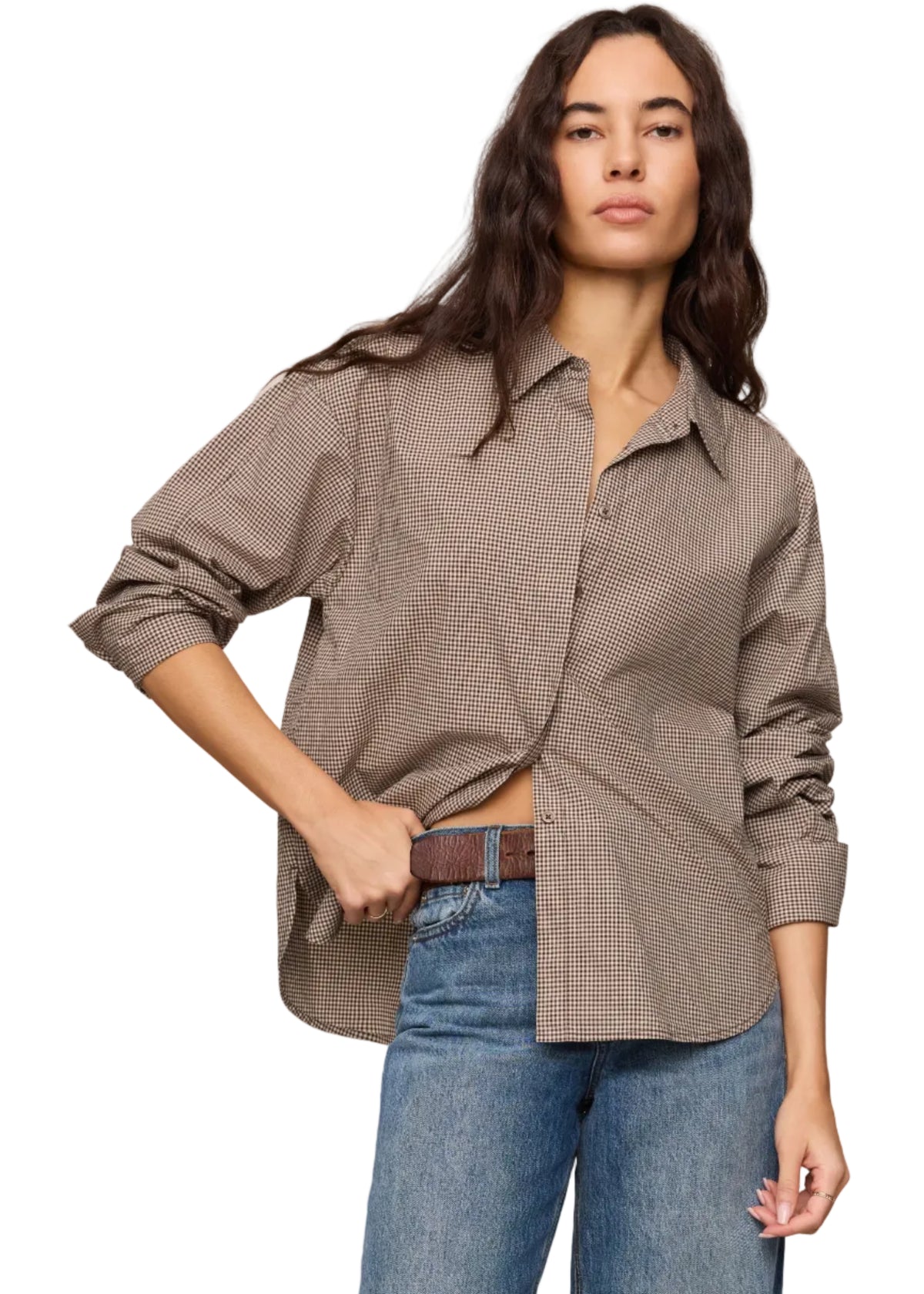 On Duty Gingham Button Up Top