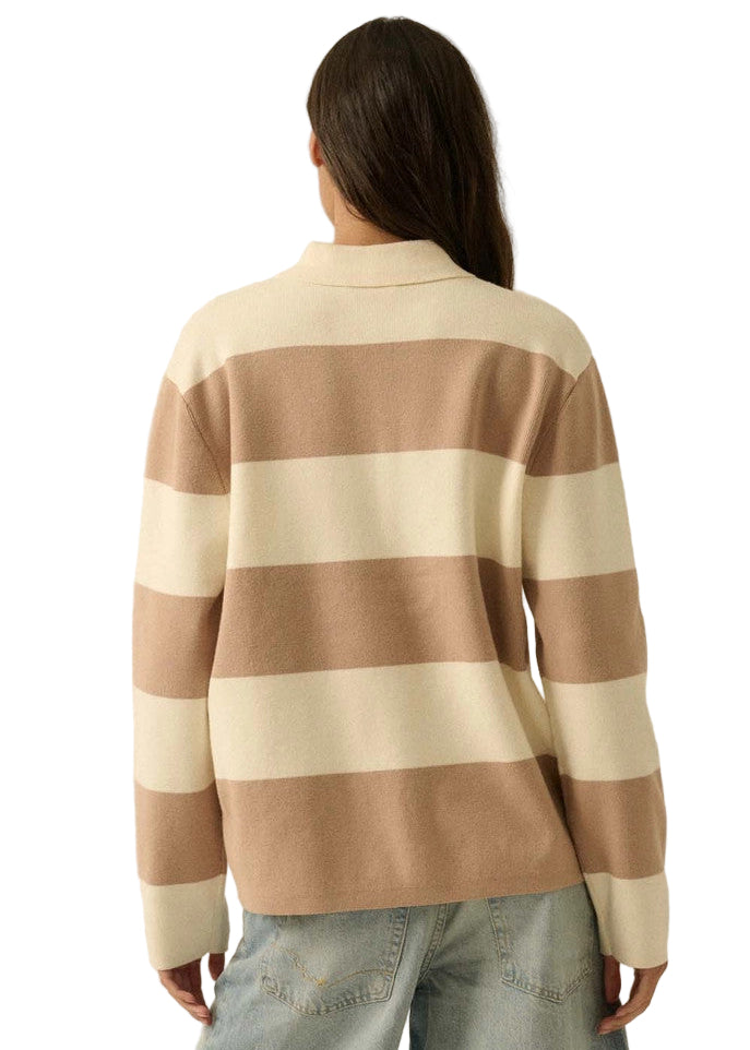 Striped Ribbed Collared Rugby Sweater