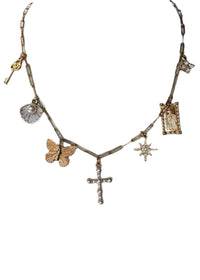 Pave Cross & Multi Charm Necklace