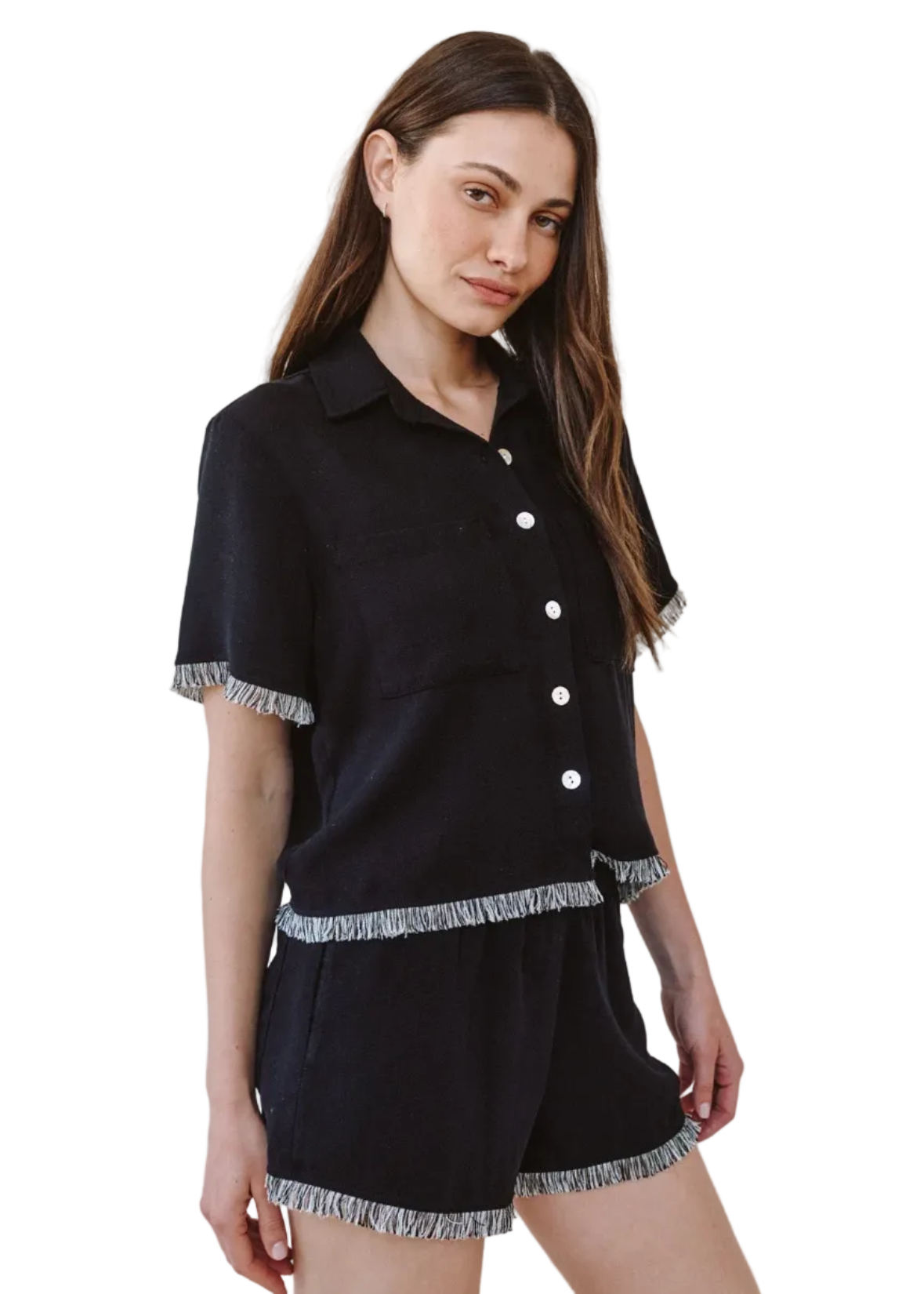 Short Sleeve Fray Trim Shirt