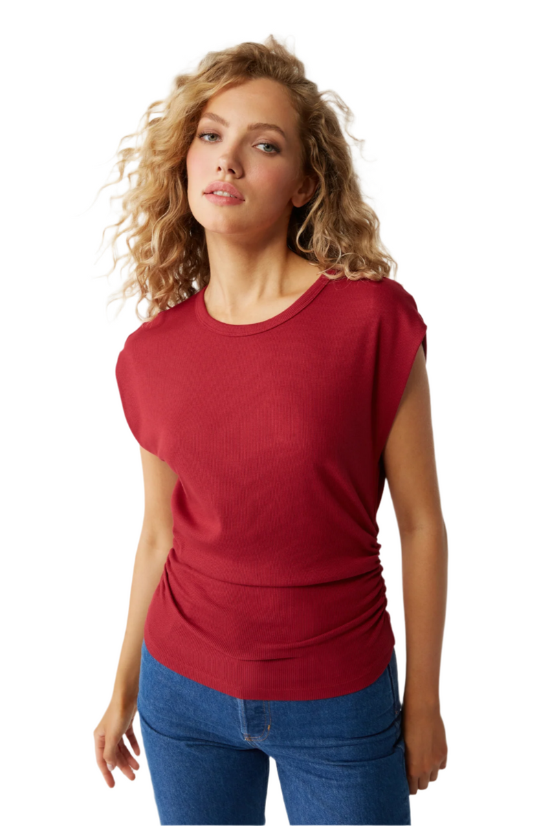 Joni Crew Neck Power Shoulder Top