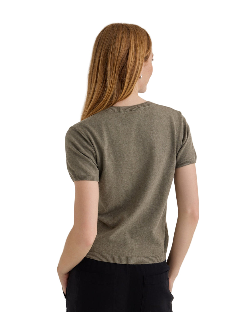 Short Sleeve Crew Neck Knit Top