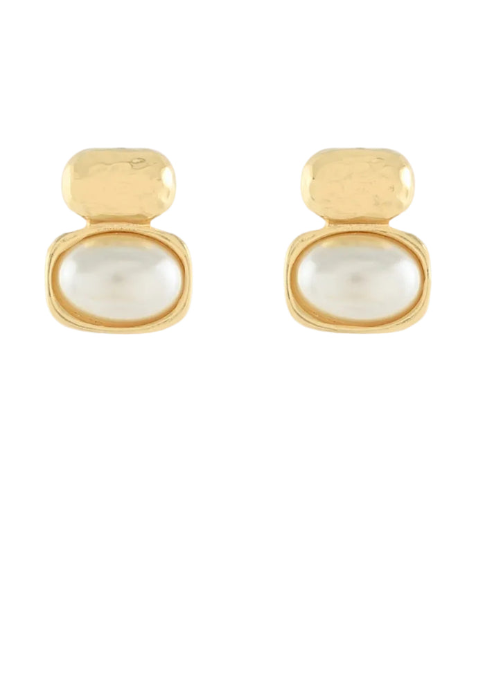 Oval Pearl Earrings - Cream/Gold