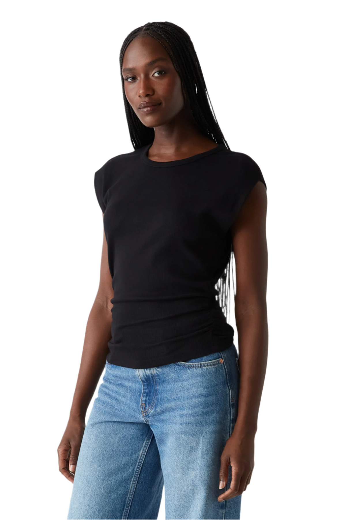 Joni Crew Neck Power Shoulder Top