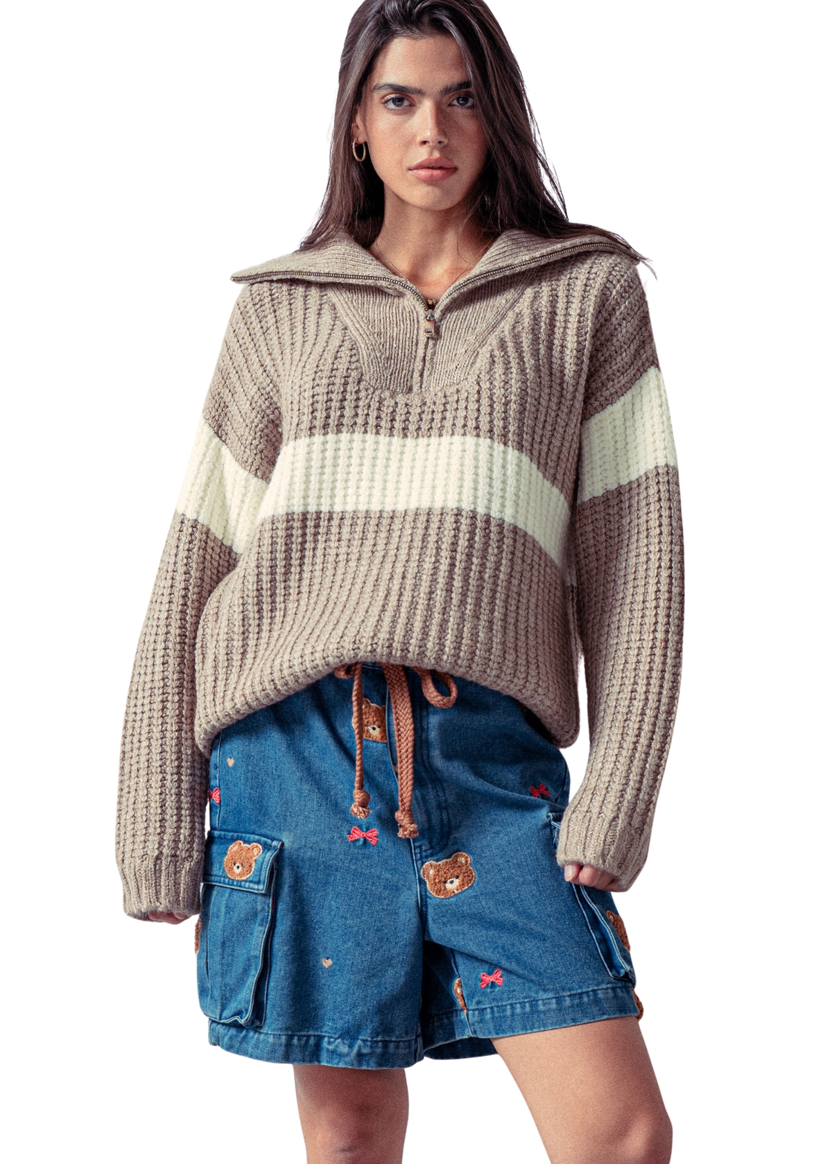 Chunky Half-zip Sweater With Stripe