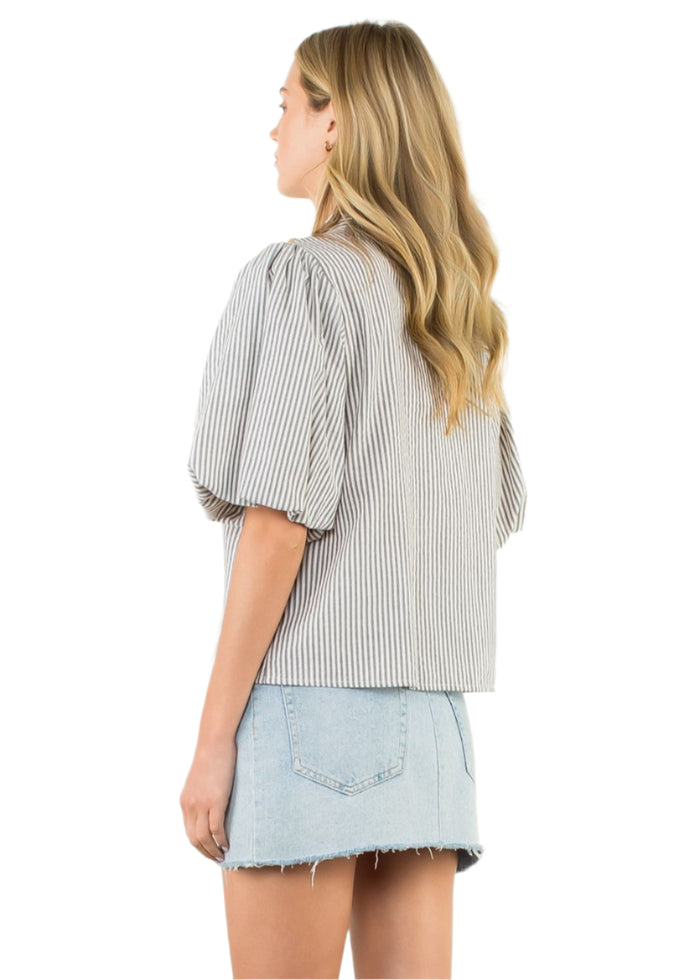 Lacey Striped Button Up Top