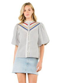 Lacey Striped Button Up Top