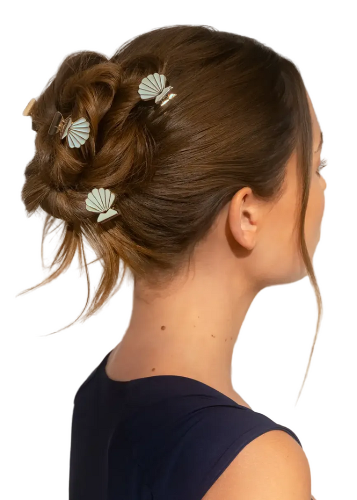 Metal Clam Shell Hair Clip Set - Gold & Pearlized Cream