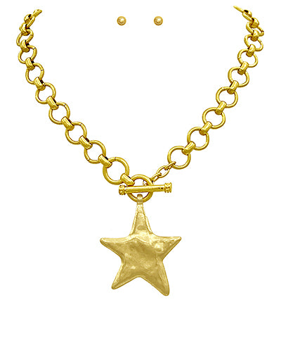 Hammered Star Necklace Set - 24K Vintage Gold
