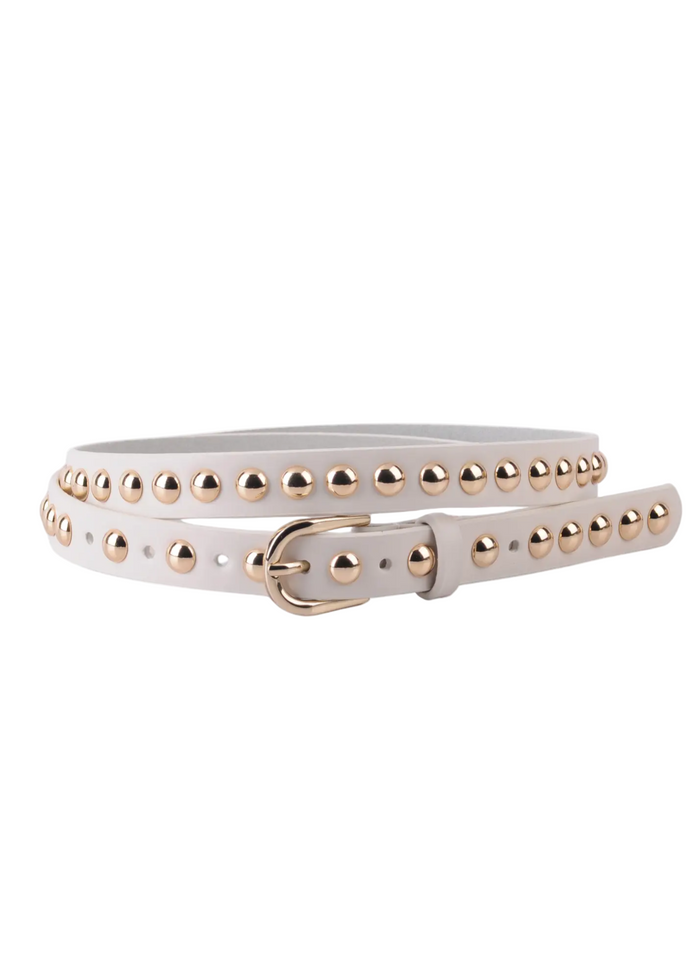 Skinny Round Studded Leather Belt