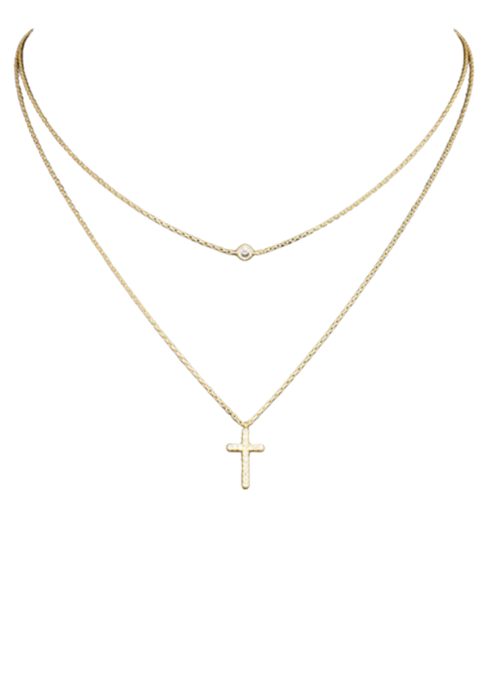 CZ Cross Layered Necklace