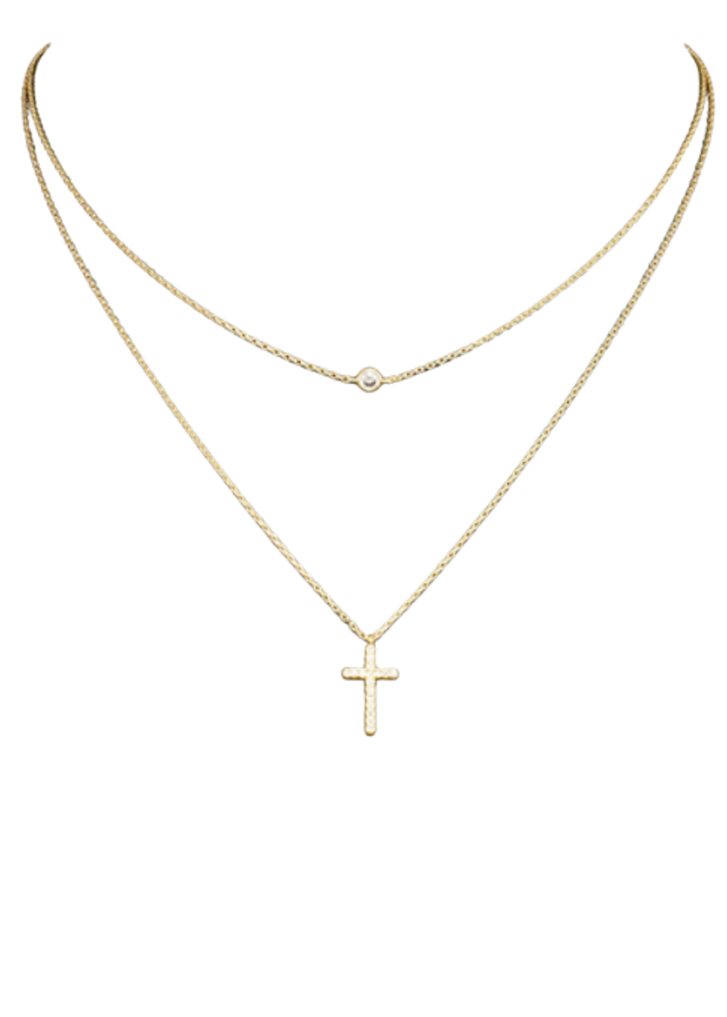 CZ Cross Layered Necklace