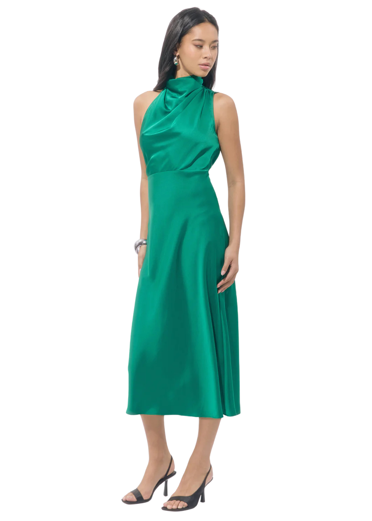Jodi High Neck Satin Midi Dress