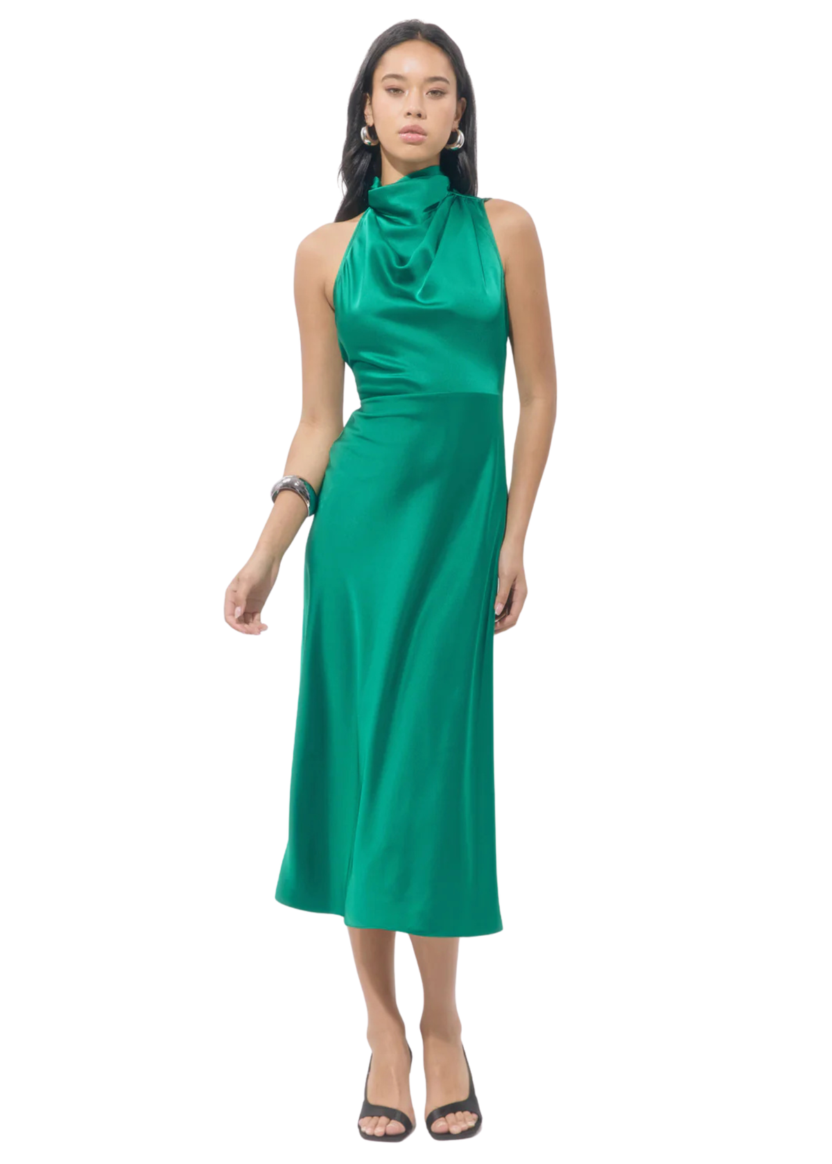 Jodi High Neck Satin Midi Dress