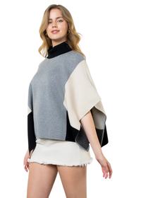 Colorblock Turtle Neck Poncho
