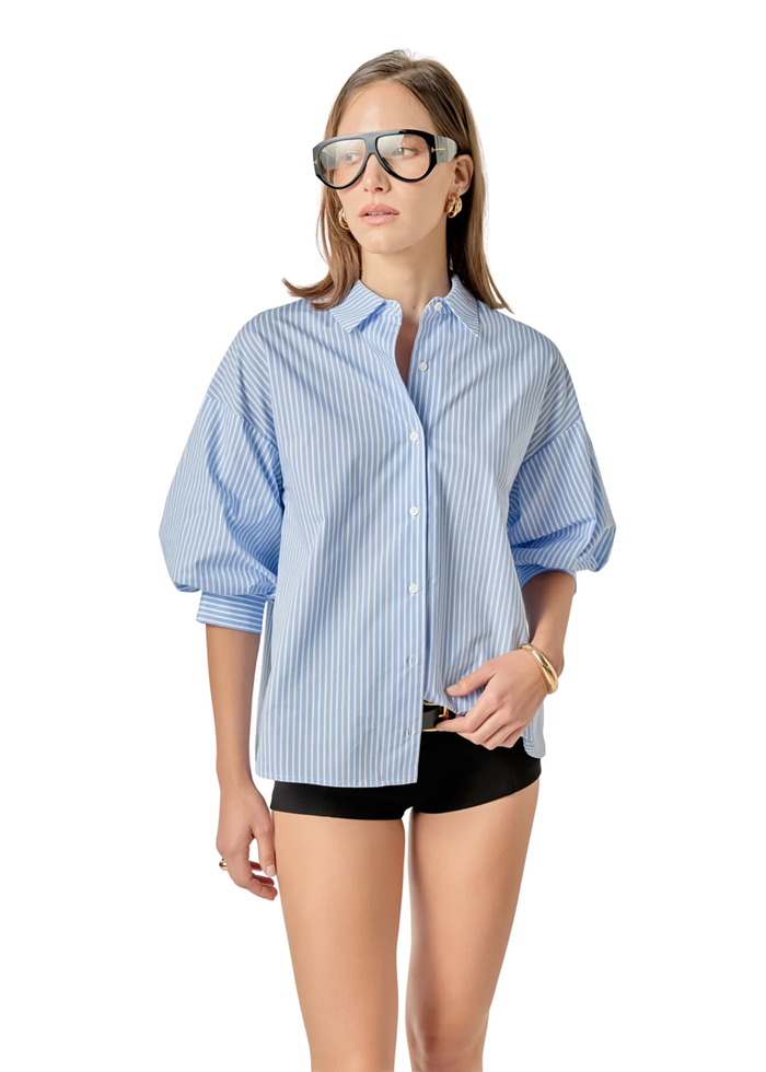 Striped Balloon Sleeve Shirt