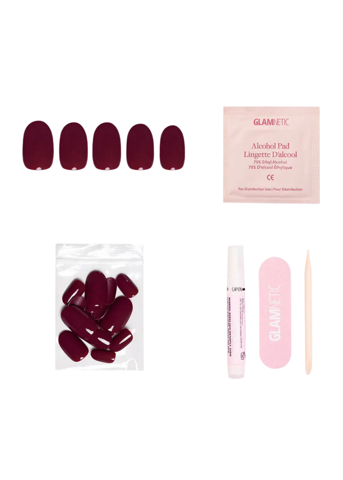 Berry Maroon Press-On Nails | Short Round