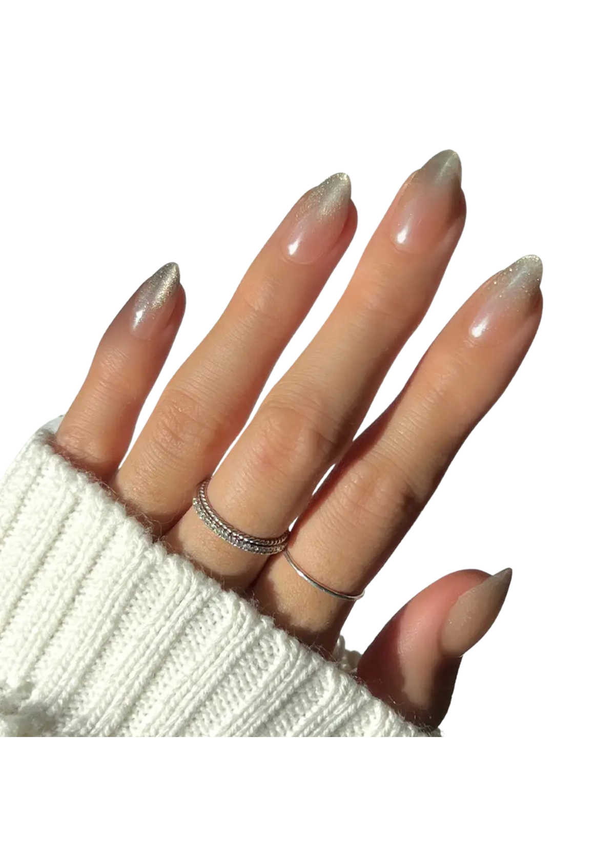 Polar Night Press-On Nails | Short Almond Silver Velvet