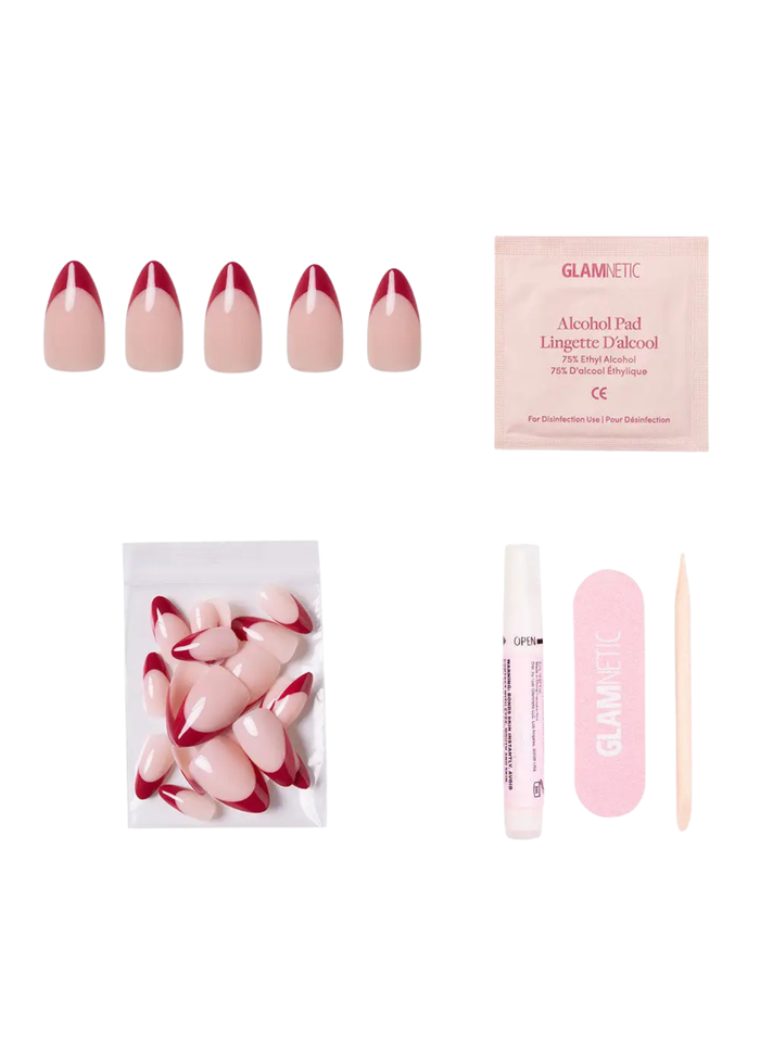 Rose Garden Press-On Nails | Red French Tip/Short Almond