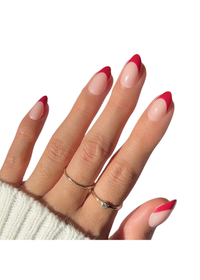 Rose Garden Press-On Nails | Red French Tip/Short Almond