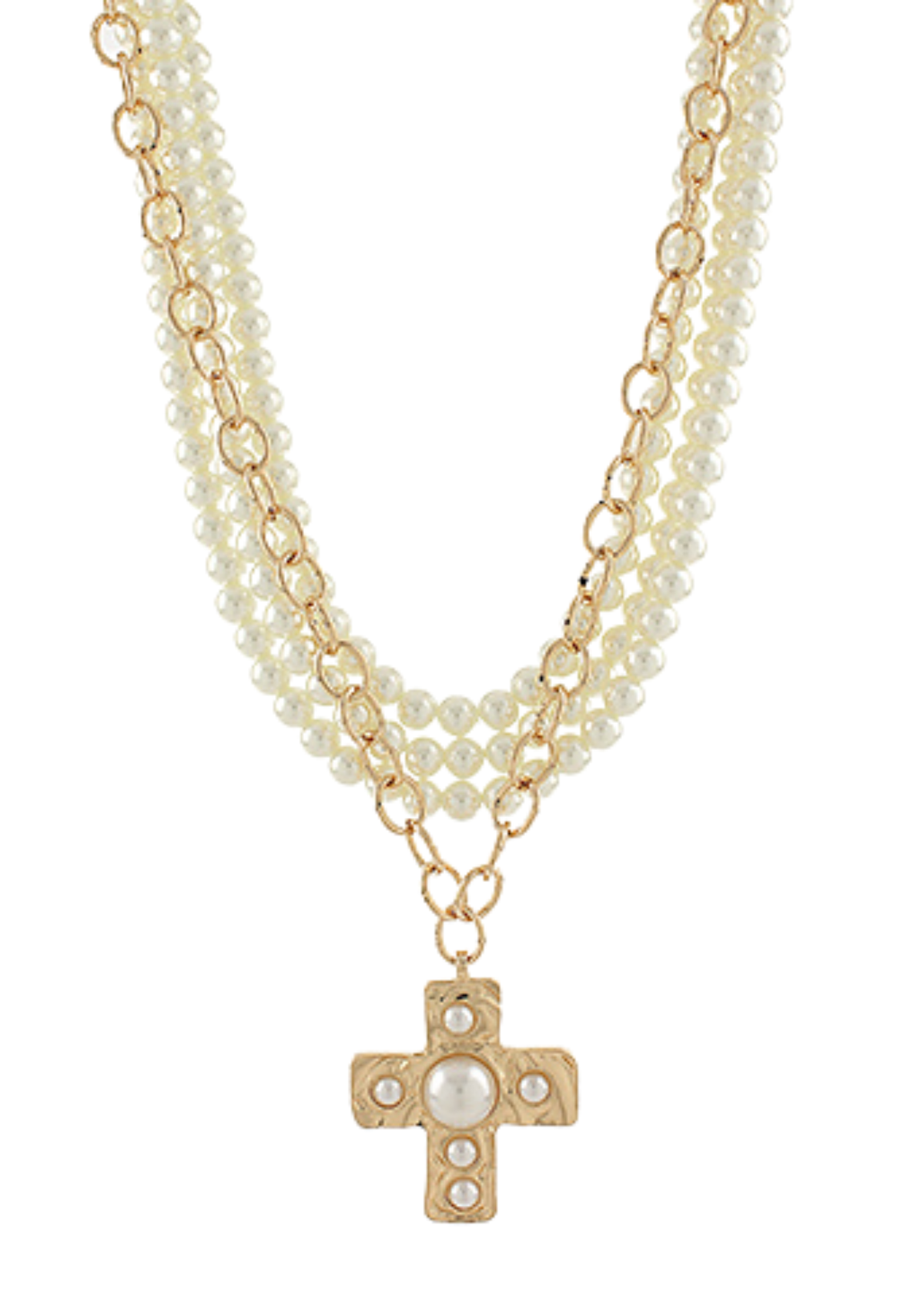 Pearl Cross & Multi Layered Necklace
