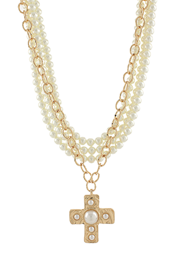 Pearl Cross & Multi Layered Necklace