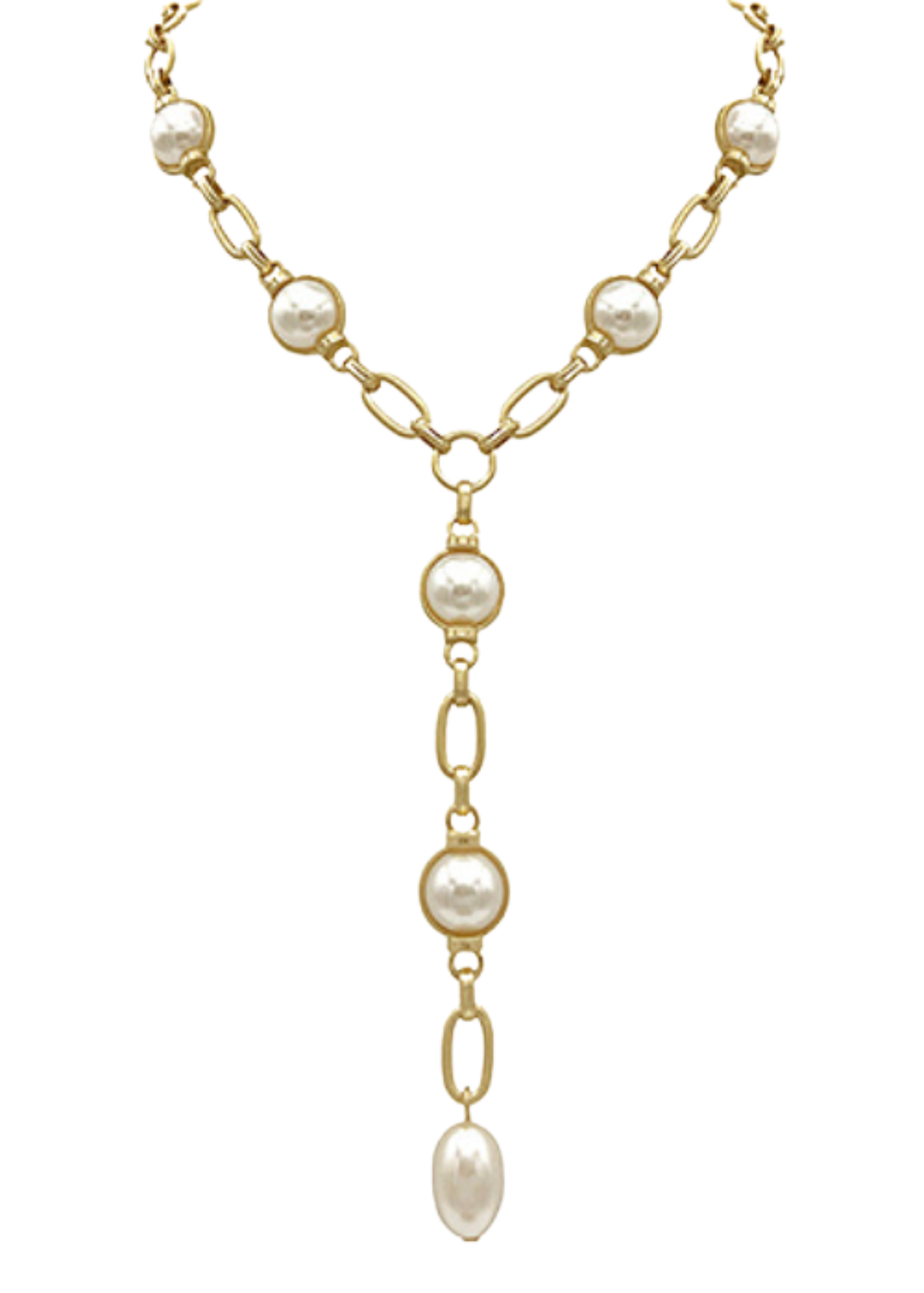 Pearl & Oval Chain Y Necklace