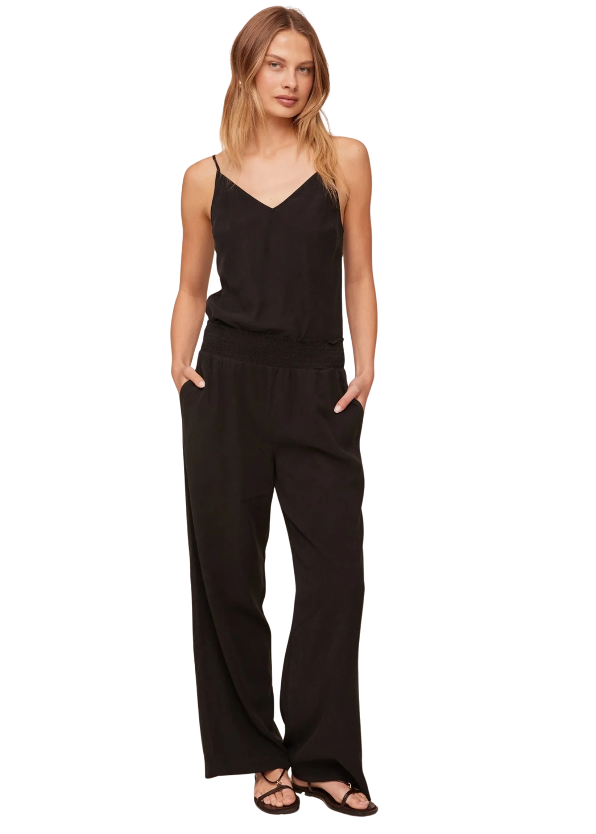Smocked Waist Wide Leg Pant