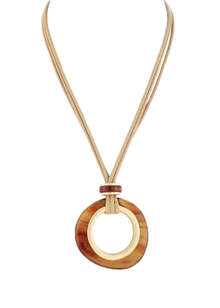 Acetate Circle Pendant Cord Necklace - Natural