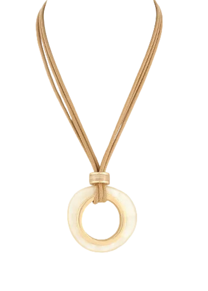 Acetate Circle Pendant Cord Necklace - Ivory