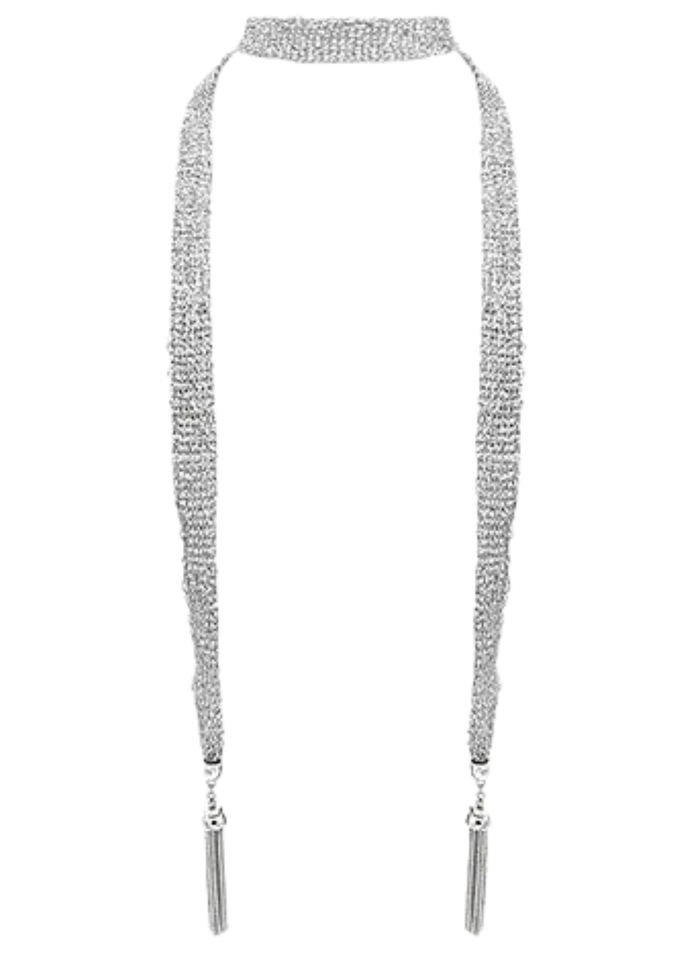 Mesh w/Tassel Long Necklace - Rhodium