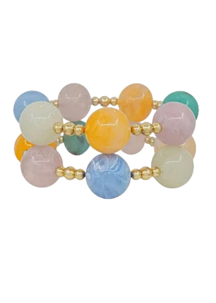 Row Marble Ball Bracelet - Multi/Gold
