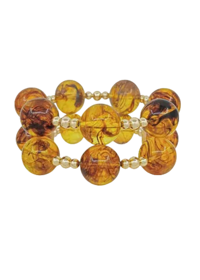 Row Marble Ball Bracelet - Tortoise/Gold