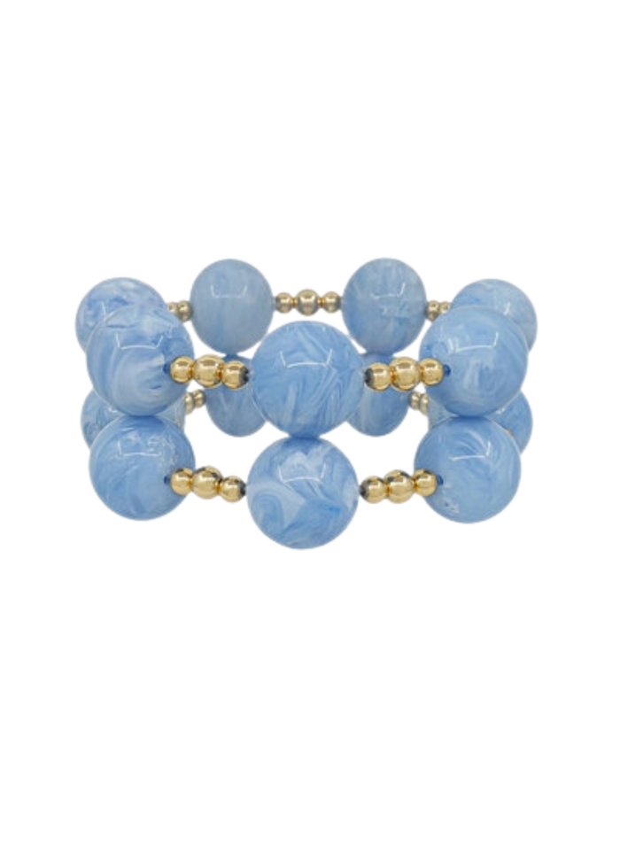 Row Marble Ball Bracelet - Light Blue/Gold