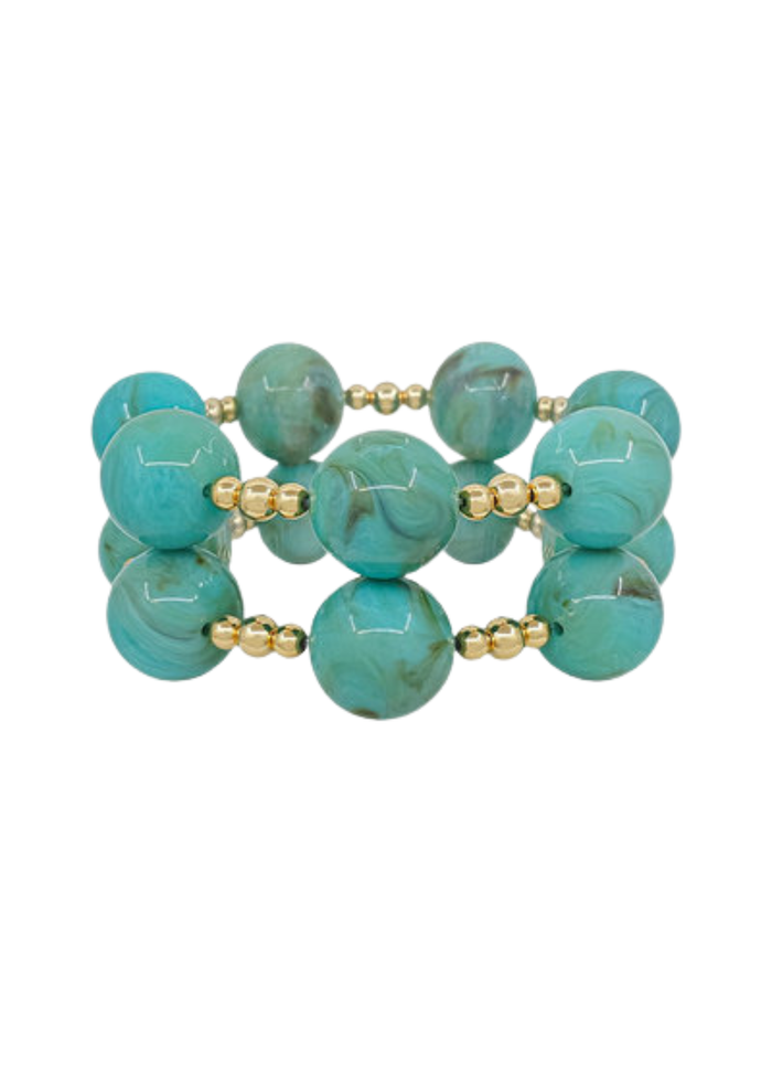 Row Marble Ball Bracelet - Turquoise/Gold