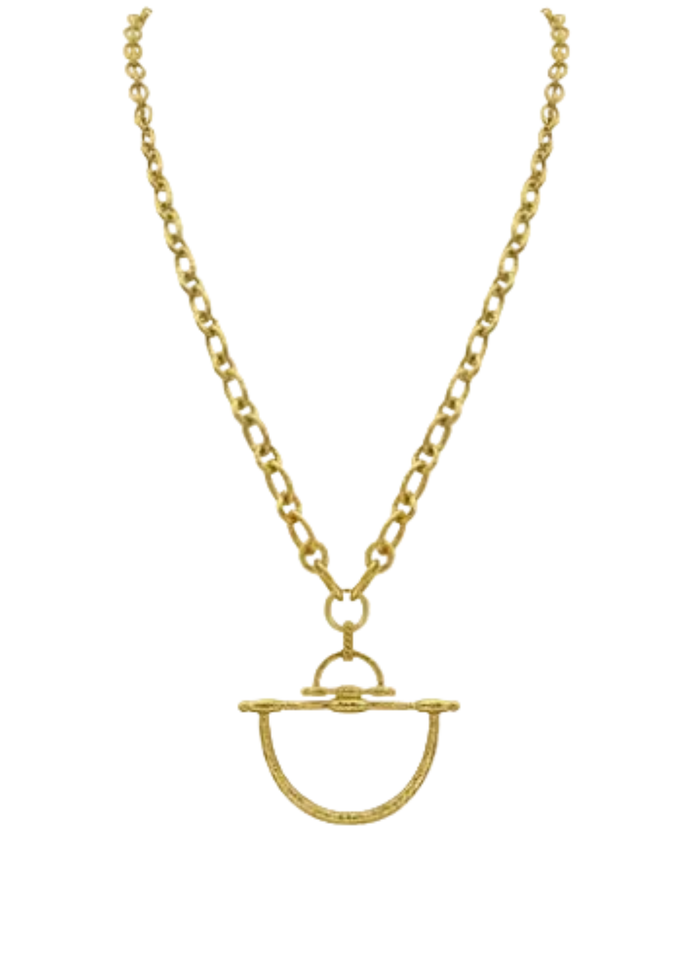 Horsebit Pendant Long Necklace-24K Vintage Gold