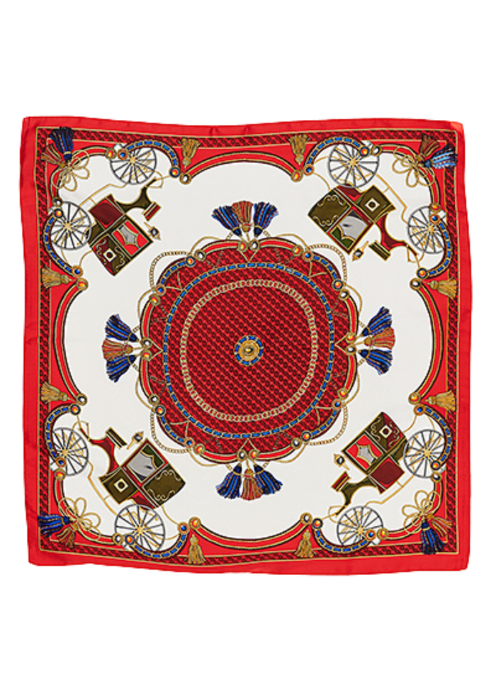 Carriage Print Silky Bandana - Red