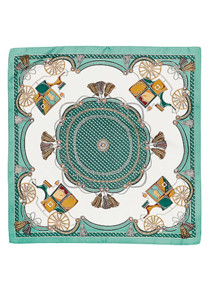 Carriage Print Silky Bandana - Green