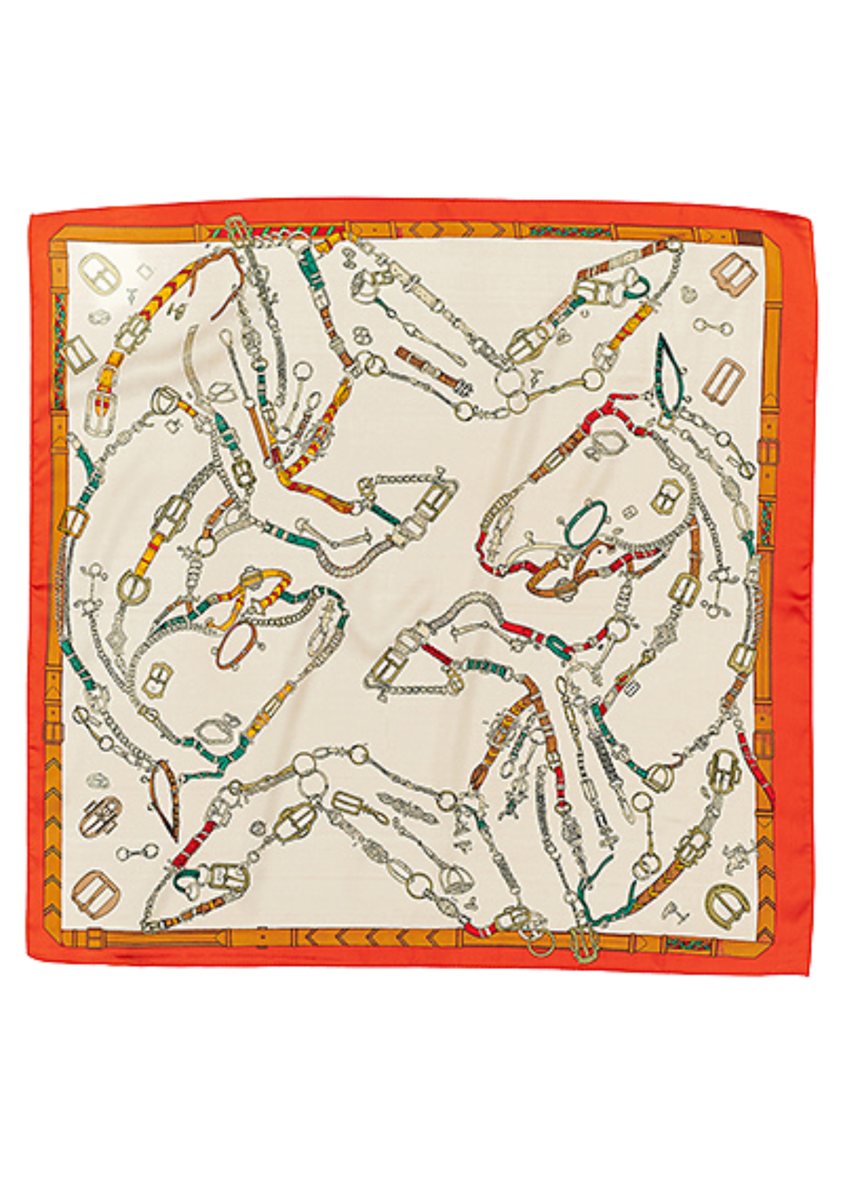 Chain Belt Print Silky Bandana - Beige/Orange