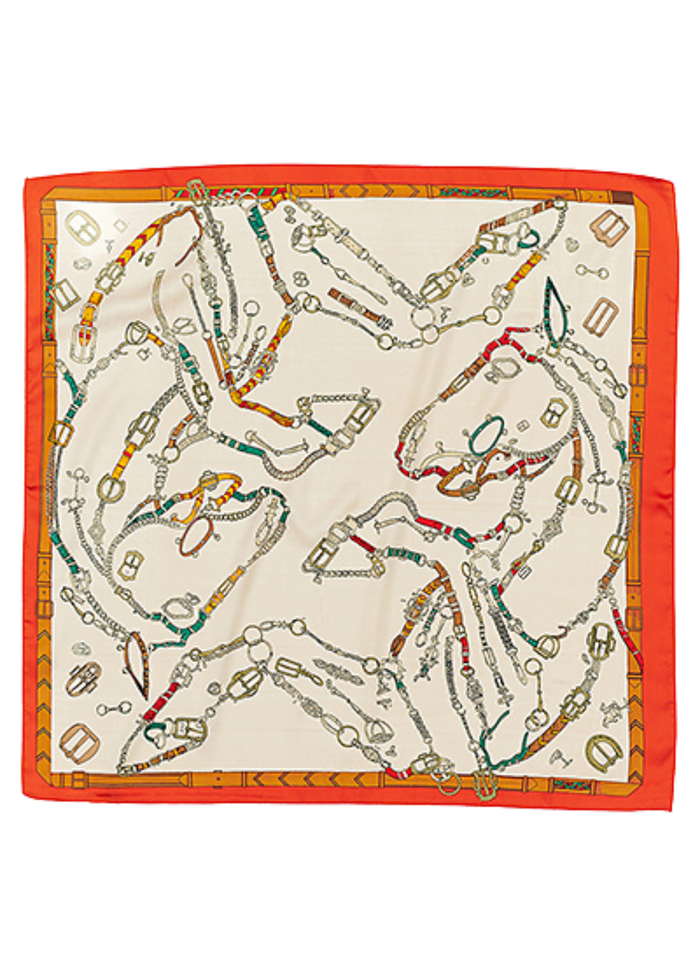 Chain Belt Print Silky Bandana - Beige/Orange