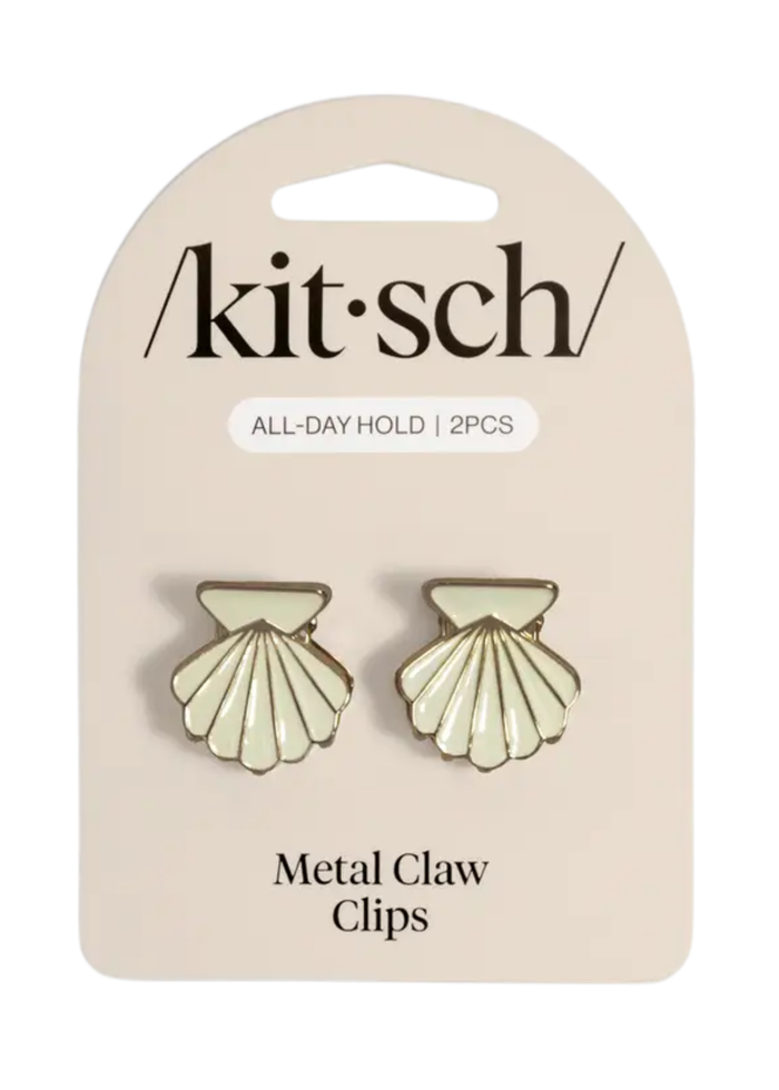 Metal Clam Shell Hair Clip Set - Gold & Pearlized Cream
