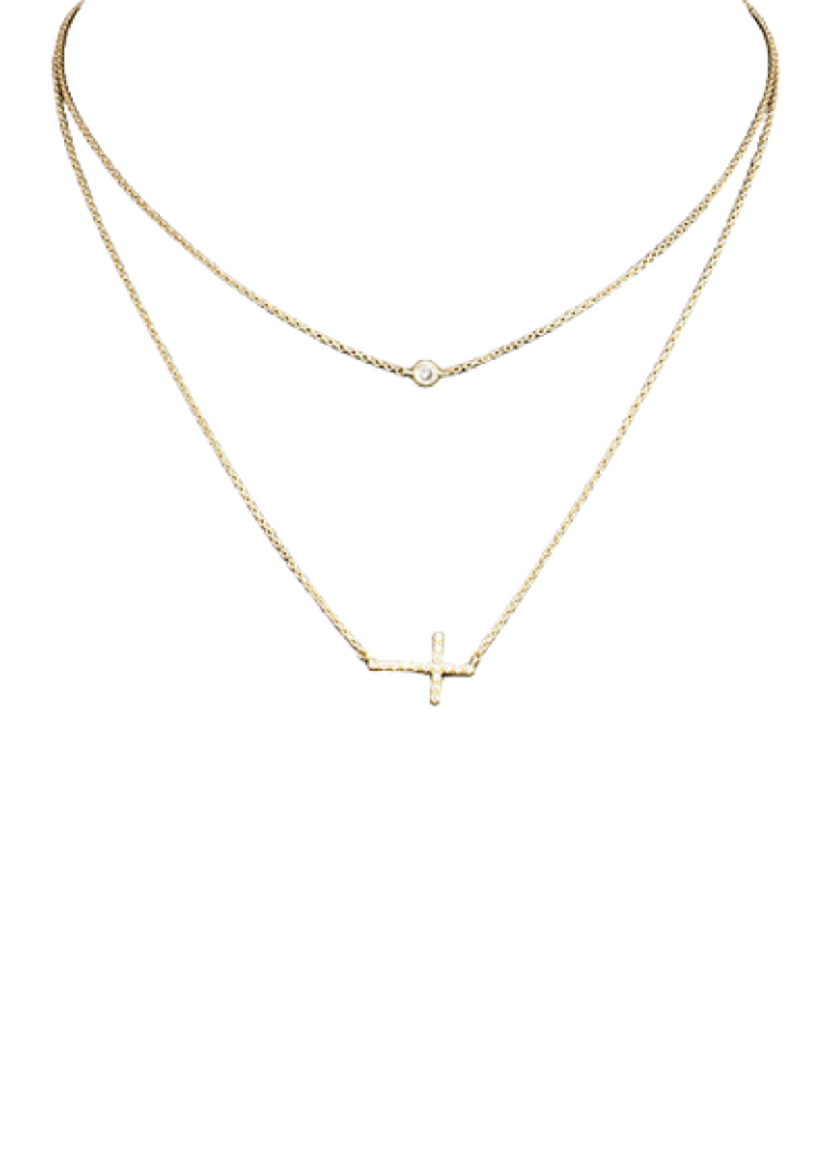 CZ Cross Layered Necklace - Gold/Clear