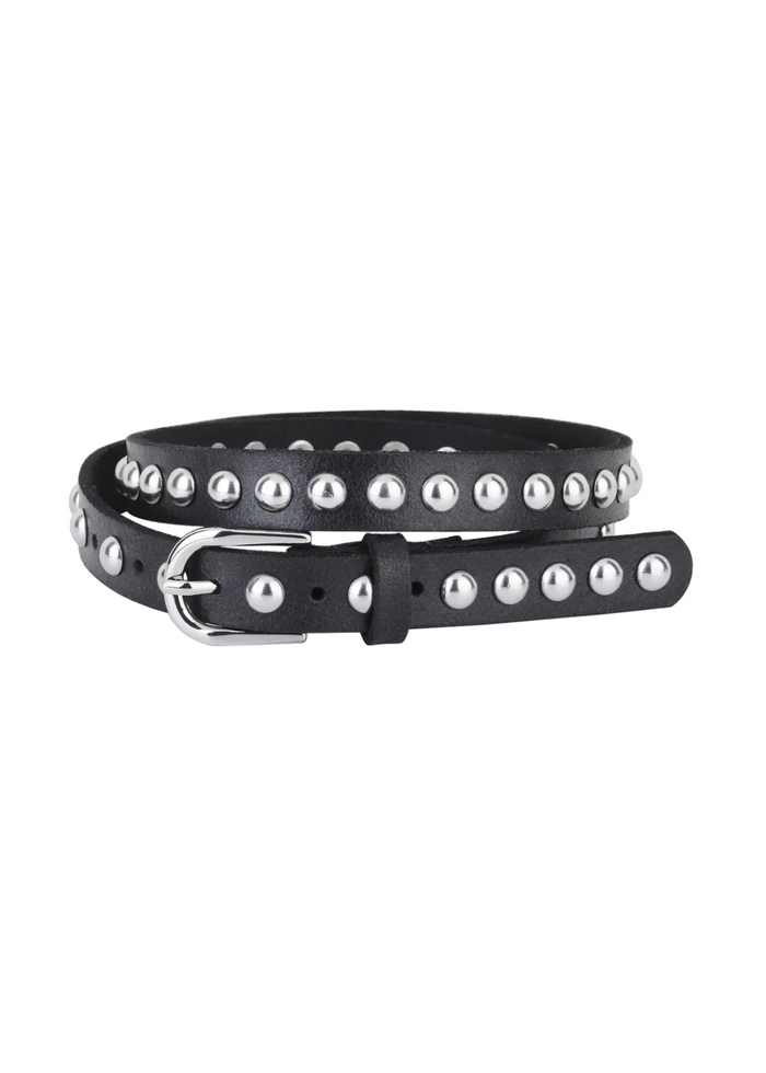 Skinny Round Studded Leather Belt