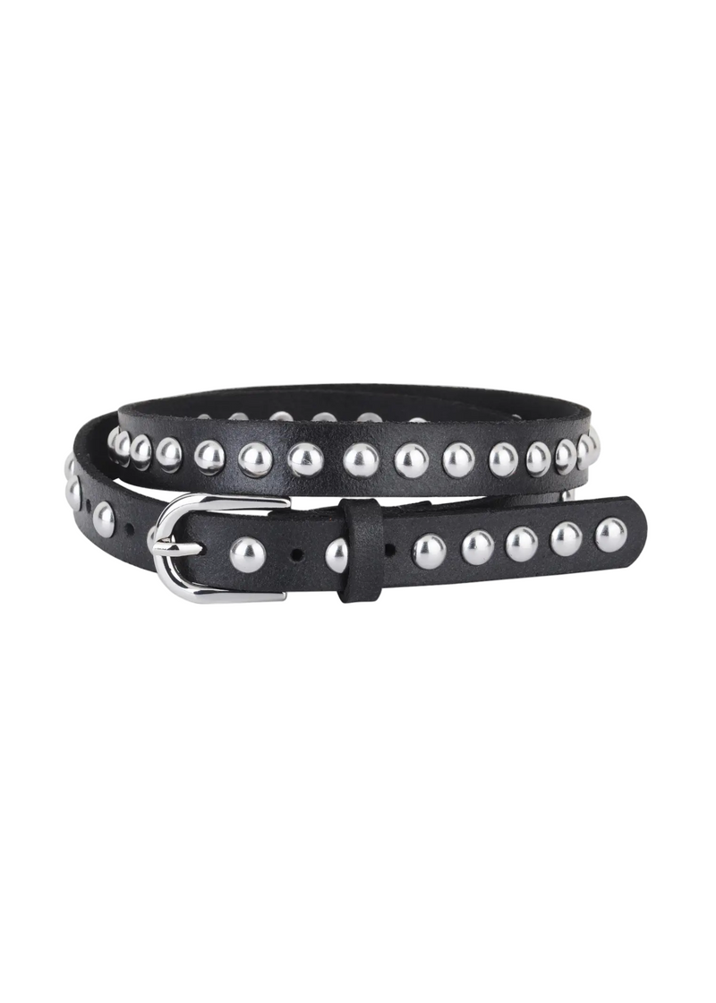 Skinny Round Studded Leather Belt