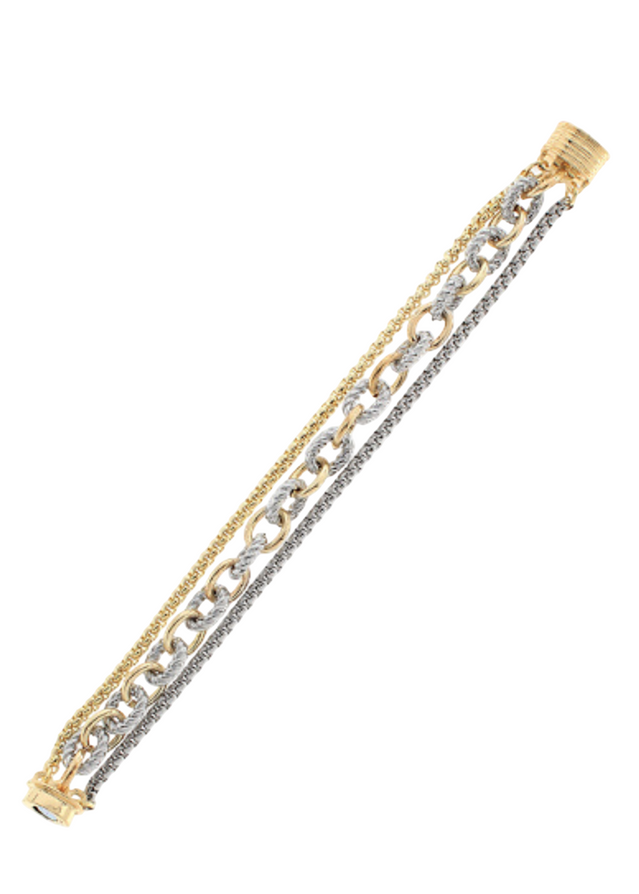 Twotone 3 Row Multi Chain Bracelet