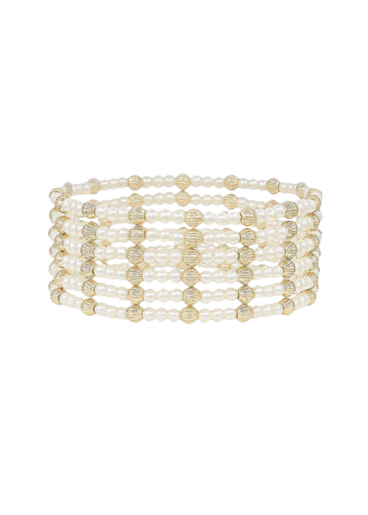 6 Row Pearl & Metal Bead Bracelet - Cream