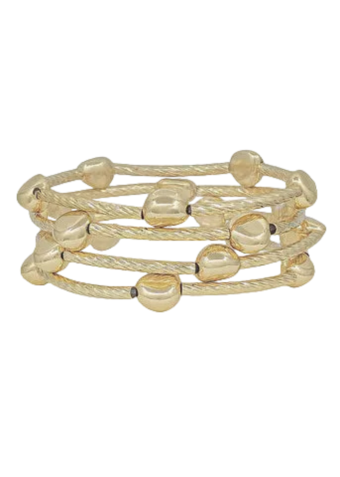 4 Rows Textured Bar & Ball Bracelet - Gold