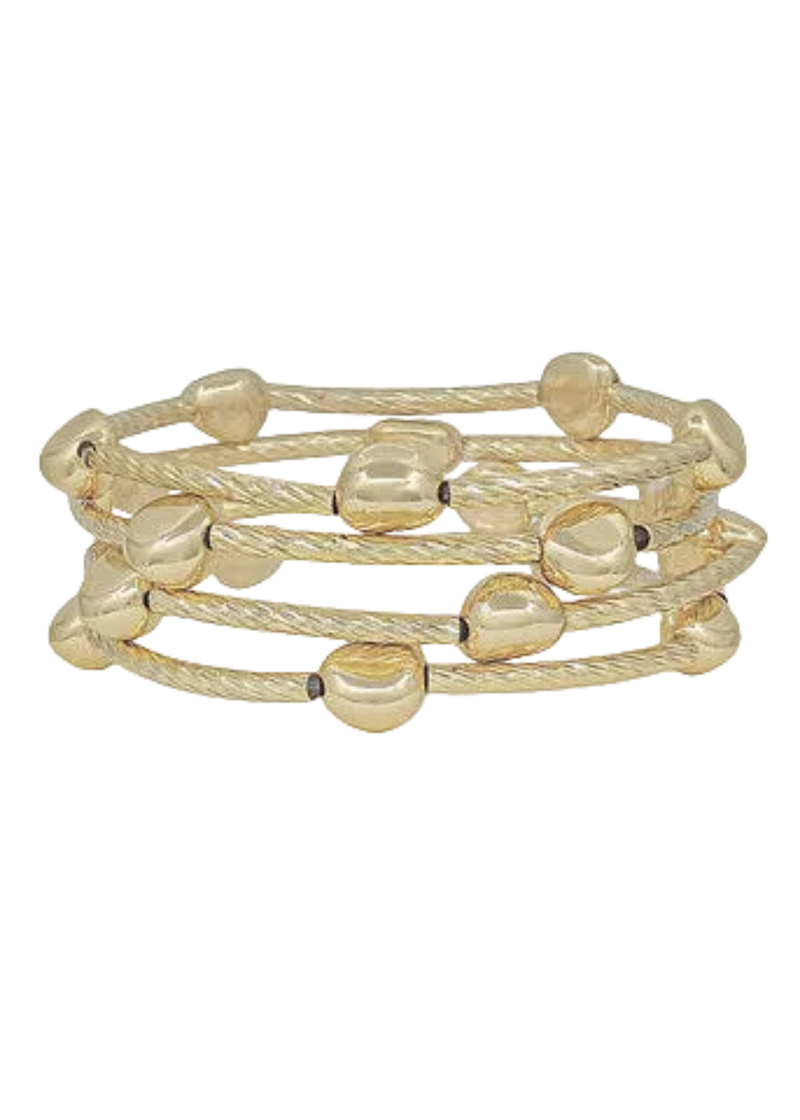 4 Rows Textured Bar & Ball Bracelet - Gold