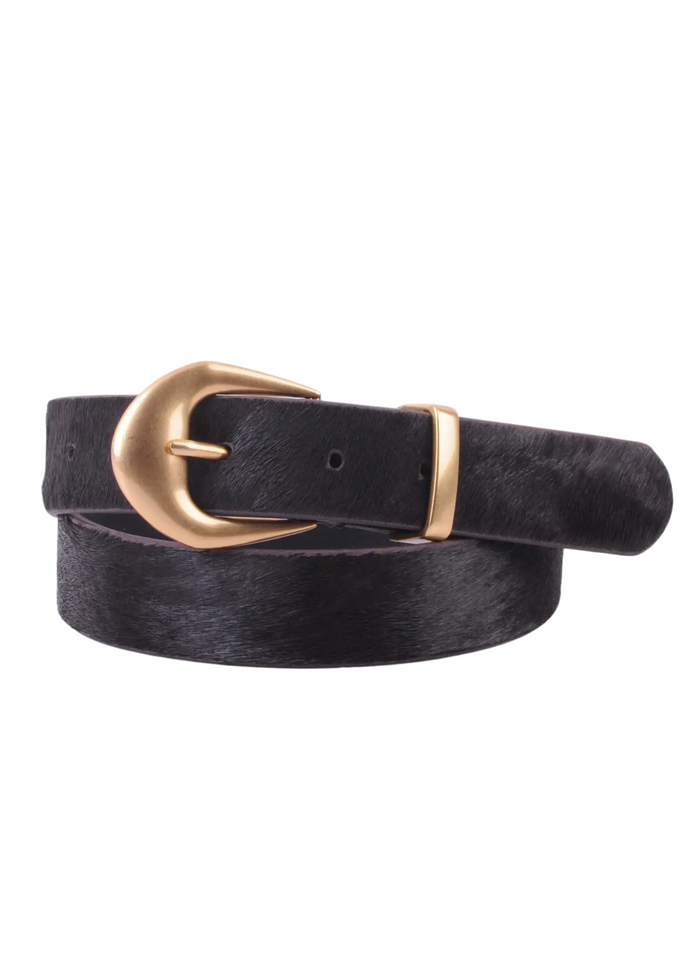 Calf Hair Belt with Thick Gold Buckle
